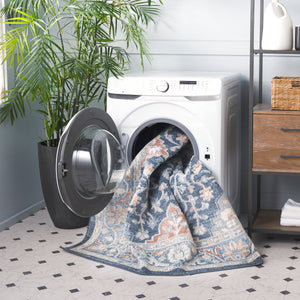 Safavieh Blair Washable Area Rug - Elegant Navy And Blue Design, Crafted In Turkey, Soft & Durable For Any Space Navy ,Blue Polyester Blr246n-7r