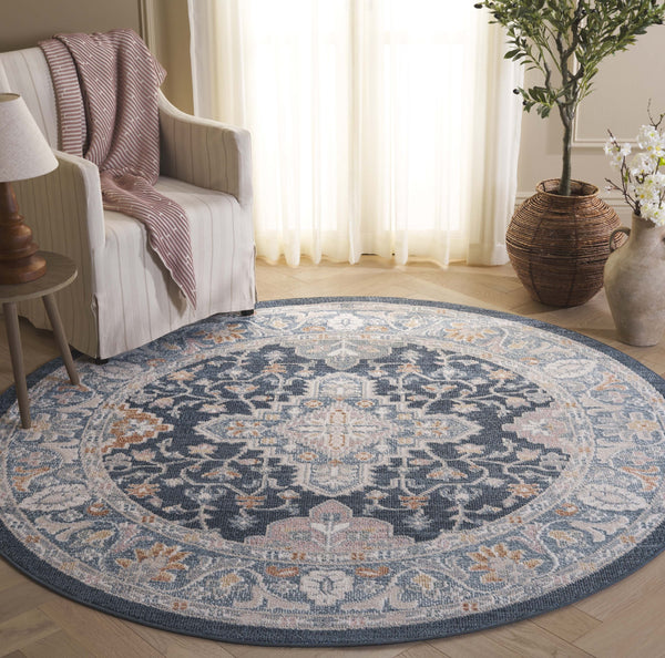 Safavieh Blair Washable Area Rug - Elegant Navy And Blue Design, Crafted In Turkey, Soft & Durable For Any Space Navy ,Blue Polyester Blr246n-7r