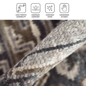 Amer Rugs Blu Hand-knotted Geometric Pattern Area Rug - Luxurious New Zealand Wool For Timeless Elegance Blue Wool Blu330810