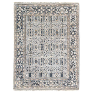 Amer Rugs Blu Hand-knotted Geometric Pattern Area Rug - Luxurious New Zealand Wool For Timeless Elegance Blue Wool Blu330810