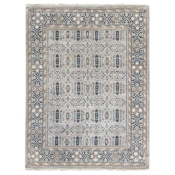 Amer Rugs Blu Hand-knotted Geometric Pattern Area Rug - Luxurious New Zealand Wool For Timeless Elegance Blue Wool Blu330810