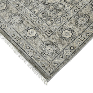 Amer Rugs Blu Hand-knotted Geometric Pattern Area Rug - Luxurious New Zealand Wool For Timeless Elegance Gray Wool Blu350203