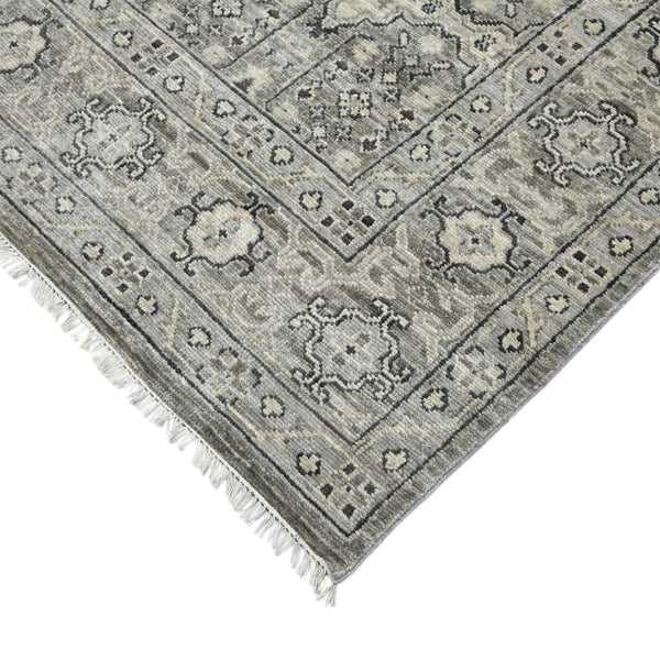 Amer Rugs Blu Hand-knotted Geometric Pattern Area Rug - Luxurious New Zealand Wool For Timeless Elegance Gray Wool Blu350203