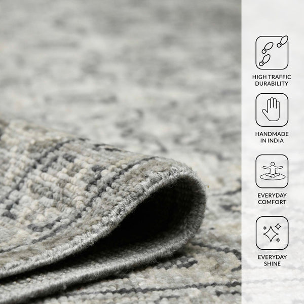 Amer Rugs Blu Hand-knotted Geometric Pattern Area Rug - Luxurious New Zealand Wool For Timeless Elegance Gray Wool Blu350203