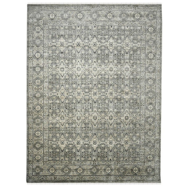 Amer Rugs Blu Hand-knotted Geometric Pattern Area Rug - Luxurious New Zealand Wool For Timeless Elegance Gray Wool Blu350203