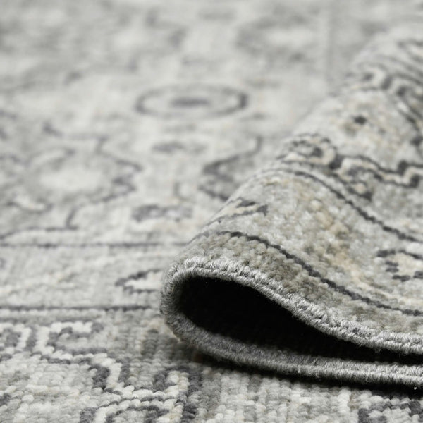 Amer Rugs Blu Hand-knotted Geometric Pattern Area Rug - Luxurious New Zealand Wool For Timeless Elegance Gray Wool Blu350203