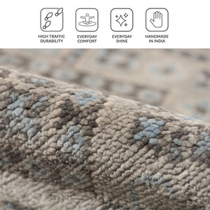 Amer Rugs Blu Hand-knotted Geometric Pattern Area Rug - Luxurious New Zealand Wool For Timeless Elegance Silver Wool Blu370810