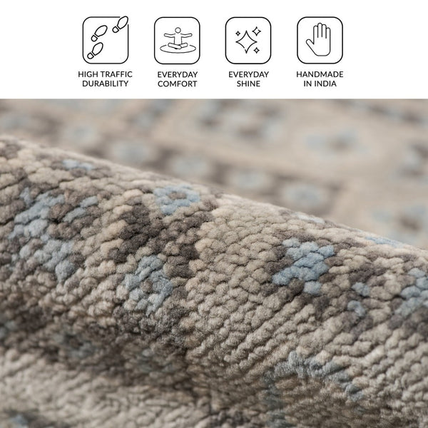 Amer Rugs Blu Hand-knotted Geometric Pattern Area Rug - Luxurious New Zealand Wool For Timeless Elegance Silver Wool Blu370810