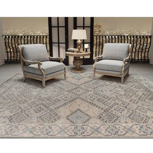 Amer Rugs Blu Hand-knotted Geometric Pattern Area Rug - Luxurious New Zealand Wool For Timeless Elegance Silver Wool Blu370810