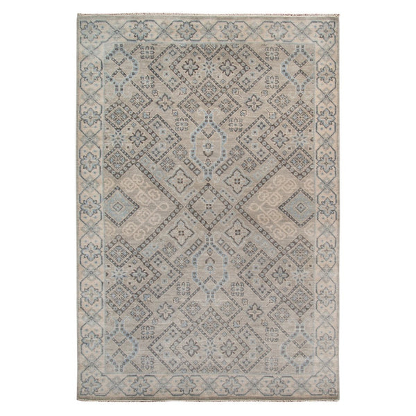 Amer Rugs Blu Hand-knotted Geometric Pattern Area Rug - Luxurious New Zealand Wool For Timeless Elegance Silver Wool Blu370810