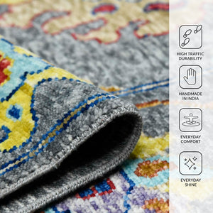 Amer Rugs Blu Classic Hand-knotted Oriental Area Rug - Timeless Design In 100% New Zealand Wool, Vintage Charm Gray Wool Blu510912