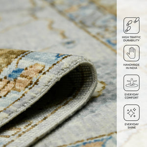 Amer Rugs Blu Geometric Pattern Hand-knotted Area Rug In 100% New Zealand Wool For Elegant Home Décor Ivory,Light Brown Wool Blu520203