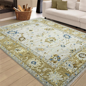 Amer Rugs Blu Geometric Pattern Hand-knotted Area Rug In 100% New Zealand Wool For Elegant Home Décor Ivory,Light Brown Wool Blu520203