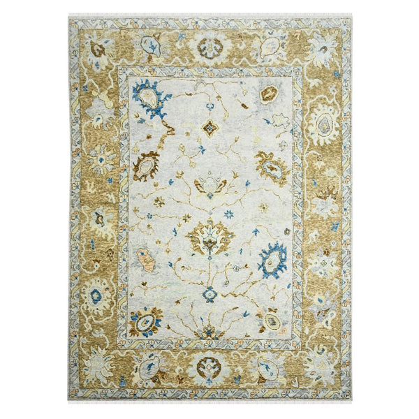 Amer Rugs Blu Geometric Pattern Hand-knotted Area Rug In 100% New Zealand Wool For Elegant Home Décor Ivory,Light Brown Wool Blu520203