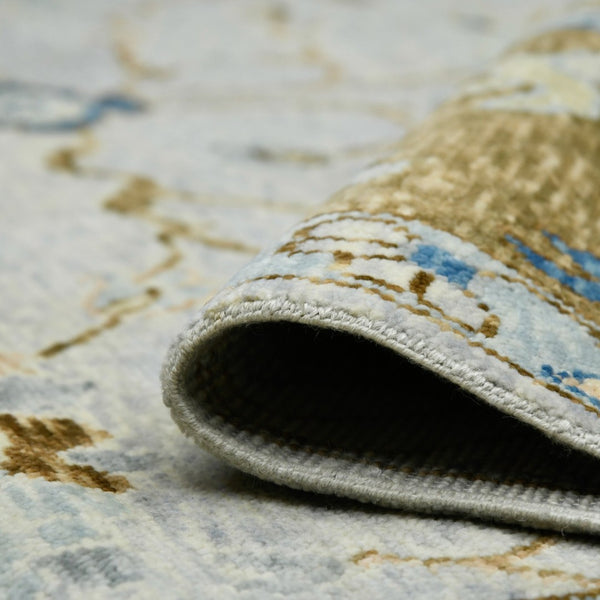 Amer Rugs Blu Geometric Pattern Hand-knotted Area Rug In 100% New Zealand Wool For Elegant Home Décor Ivory,Light Brown Wool Blu520203