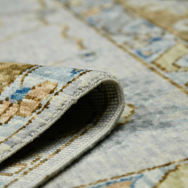 Amer Rugs Blu Geometric Pattern Hand-knotted Area Rug In 100% New Zealand Wool For Elegant Home Décor Ivory,Light Brown Wool Blu520203