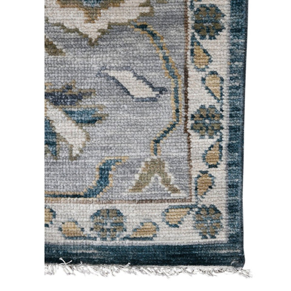 Amer Rugs Blu Geometric Pattern Hand-knotted Area Rug In 100% New Zealand Wool For Elegant Home Décor Peacock,Light Gray Wool Blu530203