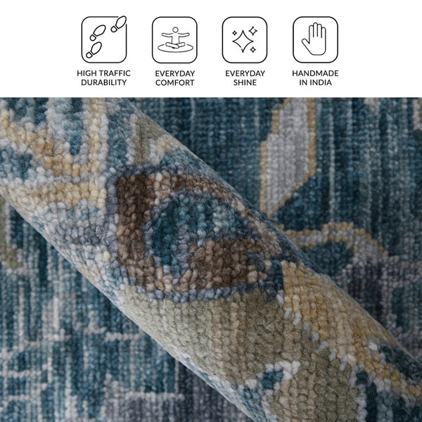 Amer Rugs Blu Geometric Pattern Hand-knotted Area Rug In 100% New Zealand Wool For Elegant Home Décor Peacock,Light Gray Wool Blu530203