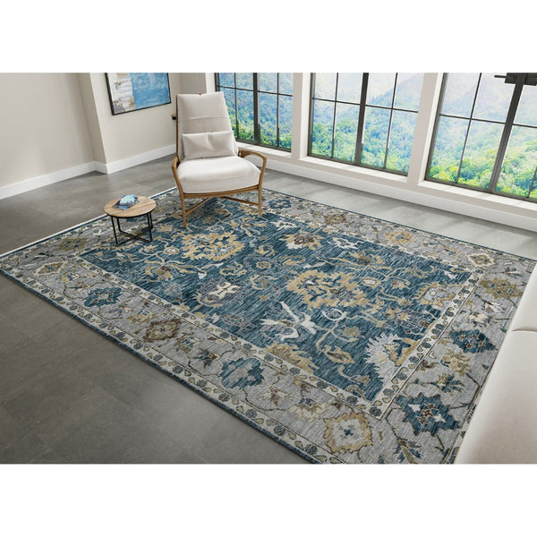 Amer Rugs Blu Geometric Pattern Hand-knotted Area Rug In 100% New Zealand Wool For Elegant Home Décor Peacock,Light Gray Wool Blu530203