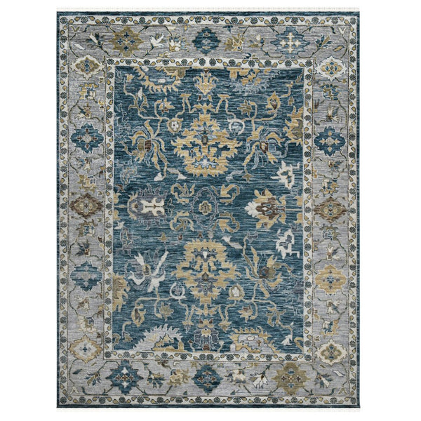 Amer Rugs Blu Geometric Pattern Hand-knotted Area Rug In 100% New Zealand Wool For Elegant Home Décor Peacock,Light Gray Wool Blu530203