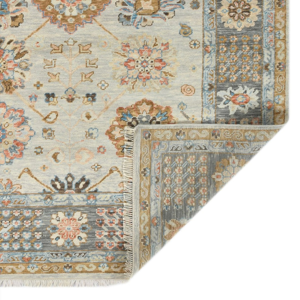 Amer Rugs Blu Hand-knotted Geometric Pattern Area Rug - Luxurious New Zealand Wool For Timeless Elegance Ivory,Gray Wool Blu570810