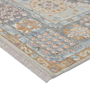 Amer Rugs Blu Hand-knotted Geometric Pattern Area Rug - Luxurious New Zealand Wool For Timeless Elegance Ivory,Gray Wool Blu570810