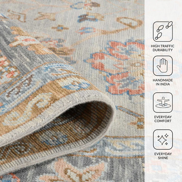 Amer Rugs Blu Hand-knotted Geometric Pattern Area Rug - Luxurious New Zealand Wool For Timeless Elegance Ivory,Gray Wool Blu570810