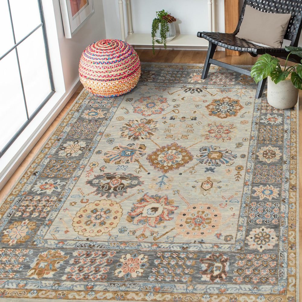 AMER Rugs Blu  BLU-57 Hand-Knotted Handmade Handspun New Zealand Wool Classic Geometric Rug Ivory 10' x 14'