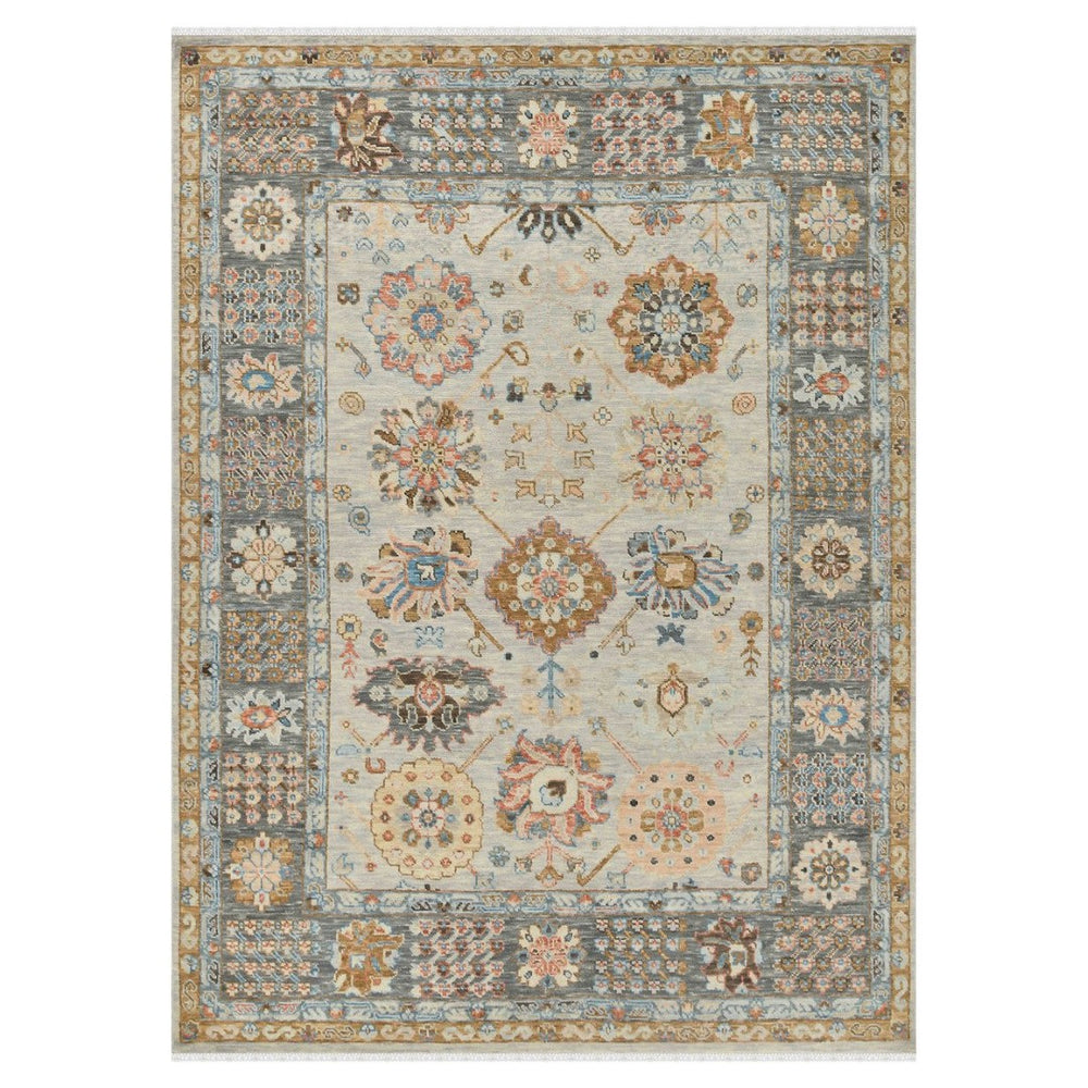 Amer Rugs Blu Hand-knotted Geometric Pattern Area Rug - Luxurious New Zealand Wool For Timeless Elegance Ivory,Gray Wool Blu570810
