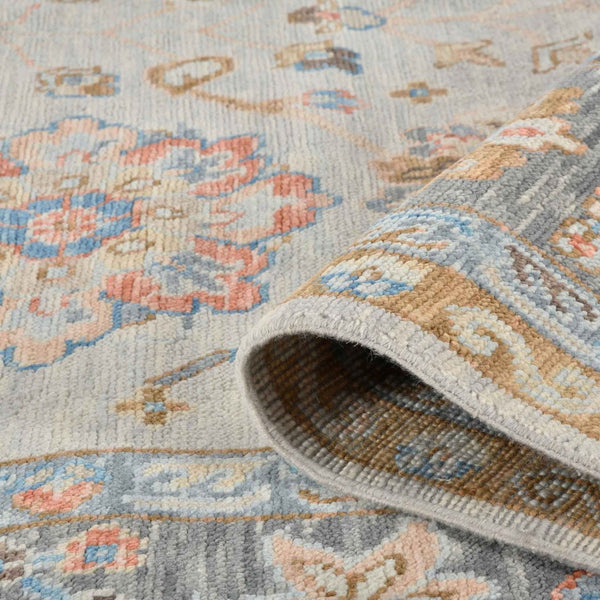 Amer Rugs Blu Hand-knotted Geometric Pattern Area Rug - Luxurious New Zealand Wool For Timeless Elegance Ivory,Gray Wool Blu570810