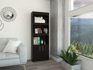 English Elm Simma Modern Bookcase with Metal Hardware, Three Shelves and Double Door Cabinet for Storage Black 74.9 L x 16.1 W x 5 H B07091981