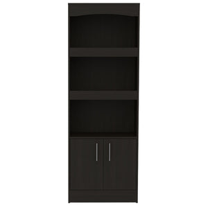 English Elm Simma Modern Bookcase with Metal Hardware, Three Shelves and Double Door Cabinet for Storage Black 74.9 L x 16.1 W x 5 H B07091981