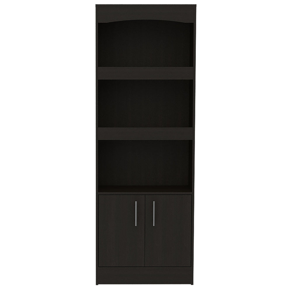 English Elm Simma Tall Particleboard Bookcase with Metal Hardware, Three Shelves and Double Door Cabinet Black 74.9 L x 16.1 W x 5 H B20091981