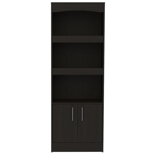 English Elm Simma Tall Particleboard Bookcase with Metal Hardware, Three Shelves and Double Door Cabinet Black 74.9 L x 16.1 W x 5 H B20091981