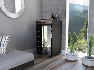 English Elm Dukat Matte Black Metal Bar Cart with Wine Rack Glass Cabinet and Locking Casters B07091846