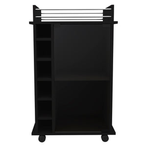 English Elm Dukat Matte Black Metal Bar Cart with Wine Rack Glass Cabinet and Locking Casters B07091846