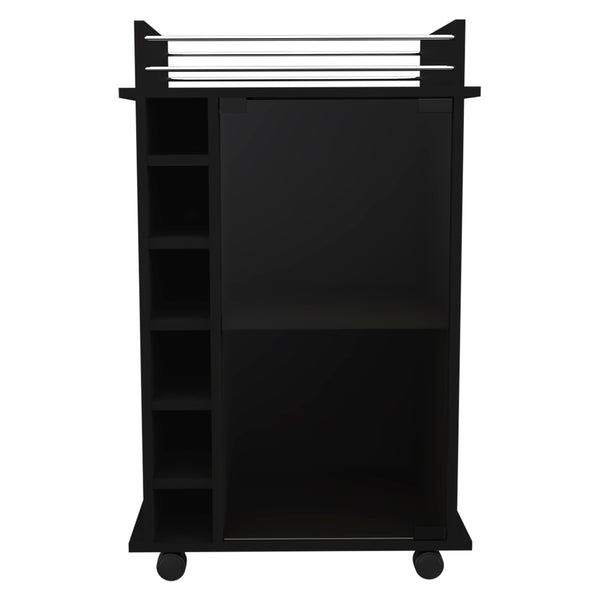 English Elm Dukat Matte Black Metal Bar Cart with Wine Rack Glass Cabinet and Locking Casters B07091846
