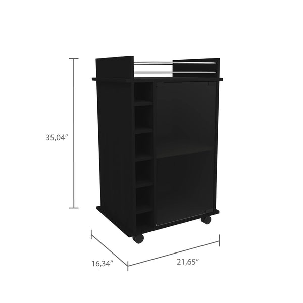 English Elm Dukat Matte Black Metal Bar Cart with Wine Rack Glass Cabinet and Locking Casters B07091846