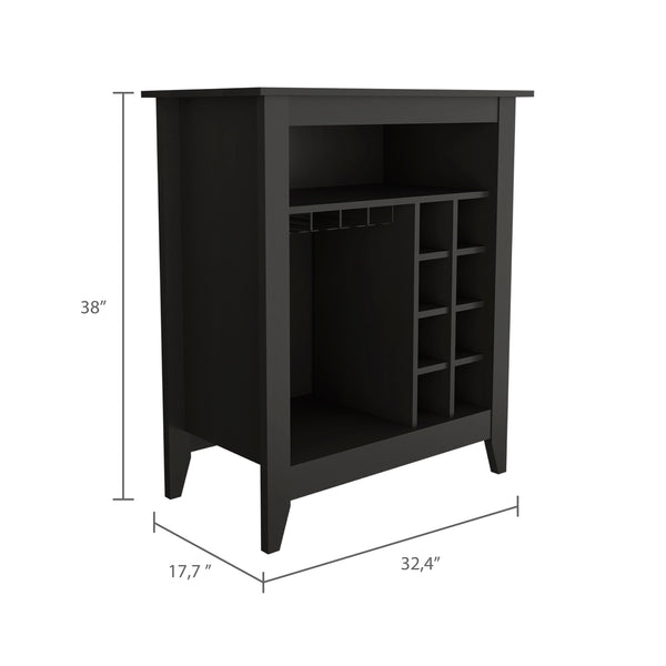 English Elm Essential Bar Cabinet with Six Built-in Wine Rack, Spacious Shelf, Drawer & Stylish Storage Appeal Black 41.7 L x 22.4 W x 6.7 H B07091856