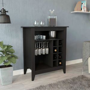 English Elm Essential Bar Cabinet with Six Built-in Wine Rack, Spacious Shelf, Drawer & Stylish Storage Appeal Black 41.7 L x 22.4 W x 6.7 H B07091856