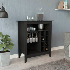 English Elm Essential Bar Cabinet with Six Built-in Wine Rack, Spacious Shelf, Drawer & Stylish Storage Appeal Black 41.7 L x 22.4 W x 6.7 H B07091856