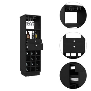 English Elm Classic Bar Cabinet Black with 12-Bottle Wine Rack, 2 Drawers & Shelf, 24" Top for Serving Space B07091835