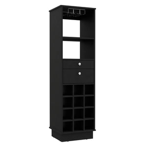 English Elm Classic Bar Cabinet Black with 12-Bottle Wine Rack, 2 Drawers & Shelf, 24" Top for Serving Space B07091835