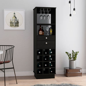 English Elm Classic Bar Cabinet Black with 12-Bottle Wine Rack, 2 Drawers & Shelf, 24" Top for Serving Space B07091835