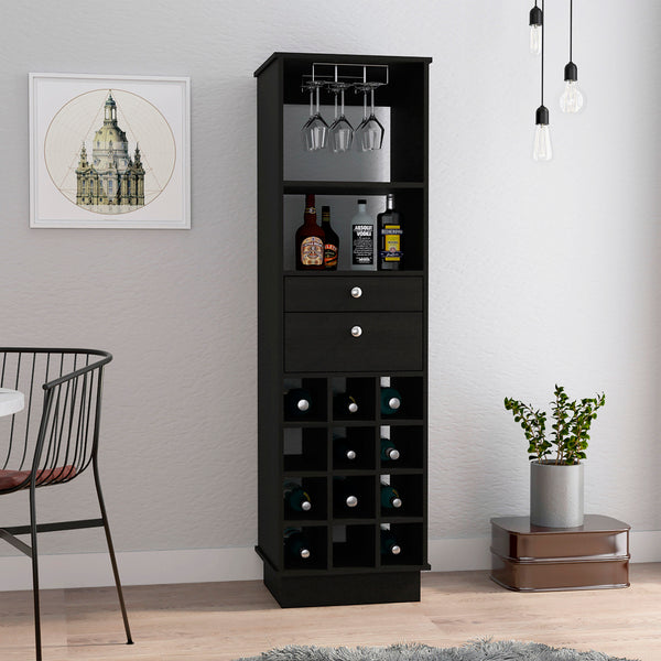 English Elm Classic Bar Cabinet Black with 12-Bottle Wine Rack, 2 Drawers & Shelf, 24" Top for Serving Space B07091835