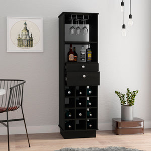 English Elm Classic Bar Cabinet Black with 12-Bottle Wine Rack, 2 Drawers & Shelf, 24" Top for Serving Space B07091835