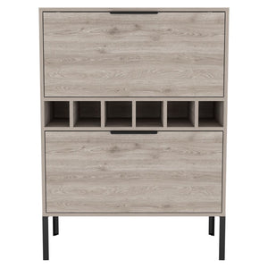 English Elm Lyrata Elegant Light Gray Bar Cabinet with Six-Bottle Wine Rack, Double Doors, Pull-Down Storage, Spacious Top and Four Interior Shelves B20091938