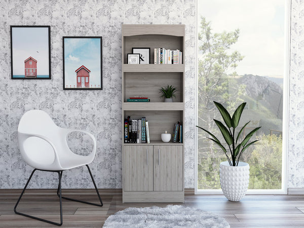 English Elm Simma Modern Bookcase with Metal Hardware, Three Shelves and Double Door Cabinet for Storage Gray 74.9 L x 16.1 W x 5.2 H B07091982