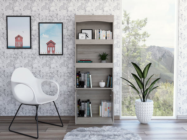 English Elm Simma Modern Bookcase with Metal Hardware, Three Shelves and Double Door Cabinet for Storage Gray 74.9 L x 16.1 W x 5.2 H B07091982