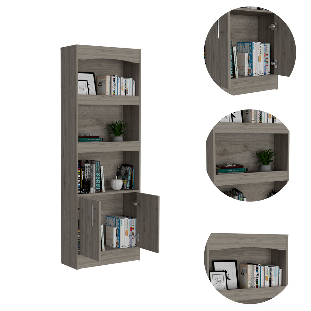 English Elm Simma Modern Bookcase with Metal Hardware, Three Shelves and Double Door Cabinet for Storage Gray 74.9 L x 16.1 W x 5.2 H B07091982